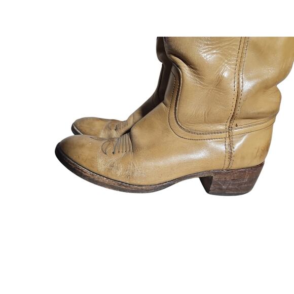 Mens Vintage Dingo Tan Leather Cowboy Boots Wood Heel Sz 9.5 D Western Rugged main image 8